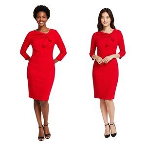 Calvin Klein Bow-Neck Scuba Crepe Sheath Dress Red 6 EUC 3/4 Sleeves Valentine’s
